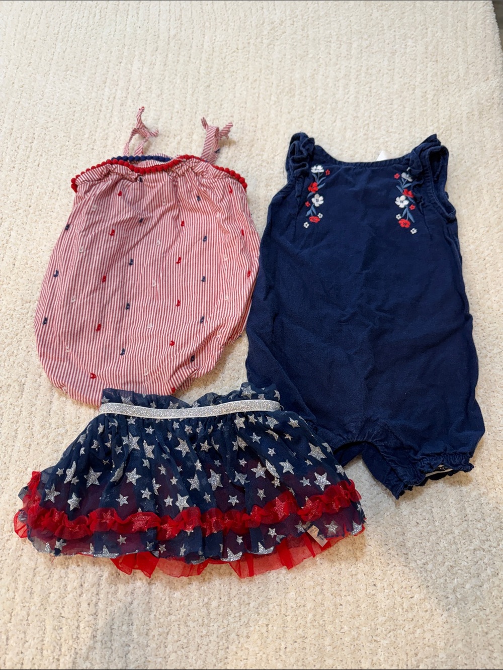 Americana/July 4th/Red White and Blue bundle. Bubble onesie, romper and skirt.